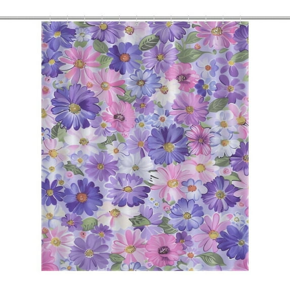 Floral Colorful Flower Shower Curtain Modern Home Bathroom Bathtub Decor Waterproof Fabric with 12PCS Hooks