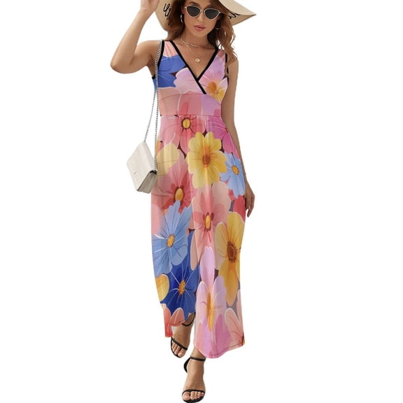Floral Colorful Flower Sleeveless Dress Female Clothing Dress Women Summer 2025 Dress