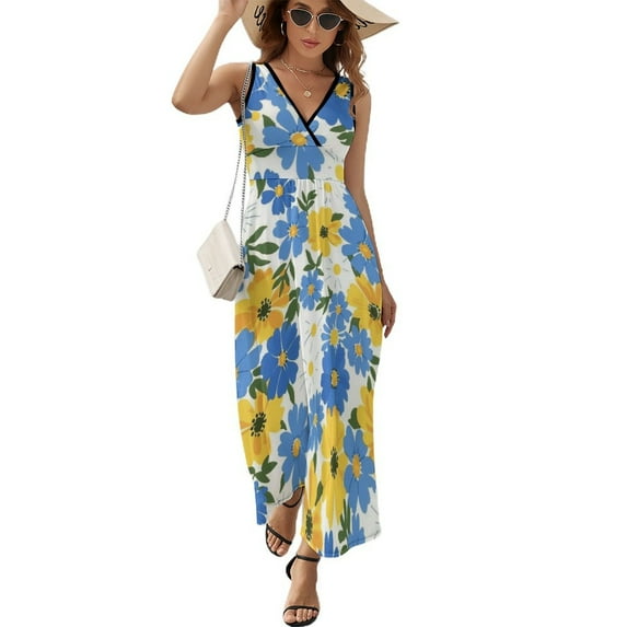 Floral Colorful Flower Sleeveless Dress Woman Fashion Long Dresses Women's Summer Suit Dress 2025