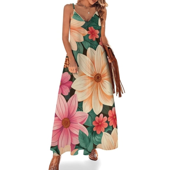 Floral Colorful Flower Sleeveless Dress Woman Fashion Long Dresses Women's Summer Suit Dress Summer 2025 Women