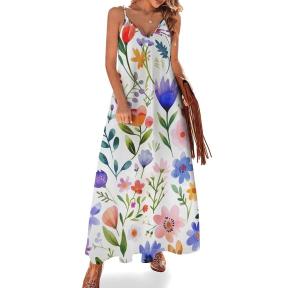 Floral Colorful Flower Sleeveless Dress Woman Fashion Long Dresses Women's Summer Suit Dress Summer 2025 Women