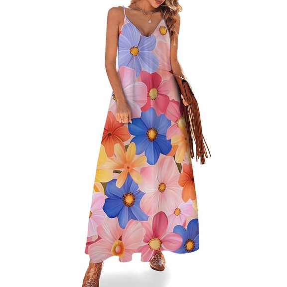 Floral Colorful Flower Sleeveless Dress Woman Fashion Long Dresses Women's Summer Suit Dress Summer 2025 Women