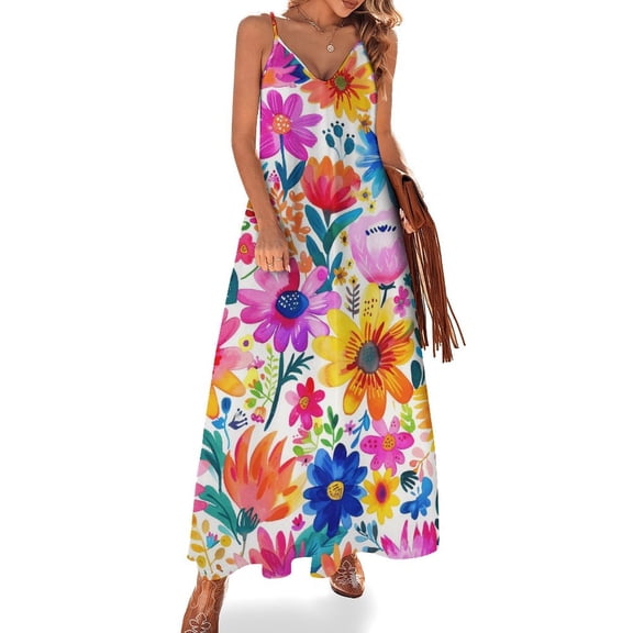 Floral Colorful Flower Sleeveless Dress Woman Fashion Long Dresses Women's Summer Suit Dress Summer 2025 Women