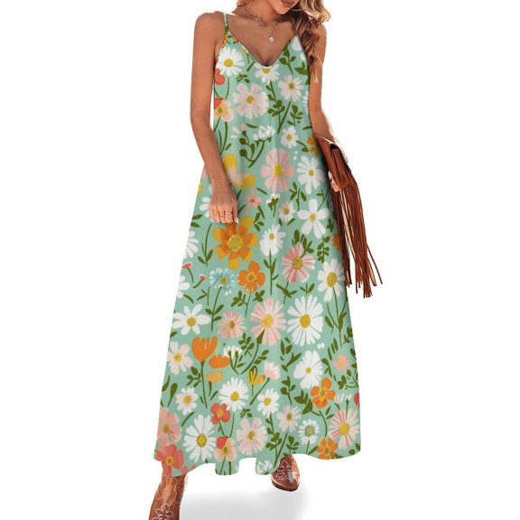 Floral Colorful Flower Sleeveless Dress Woman Fashion Long Dresses Women's Summer Suit Dress Summer 2025 Women