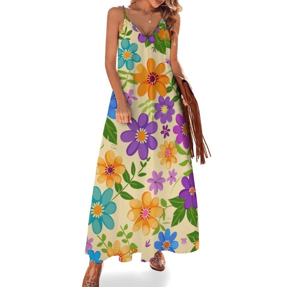 Floral Colorful Flower Sleeveless Dress Women's Luxury Party Dress Birthday Dresses for Women