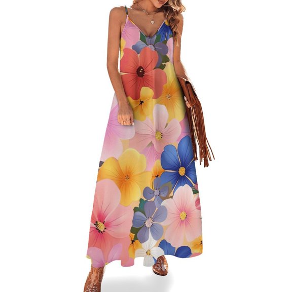 Floral Colorful Flower Sleeveless Dress for Women Clothing Female Women's Summer Skirt