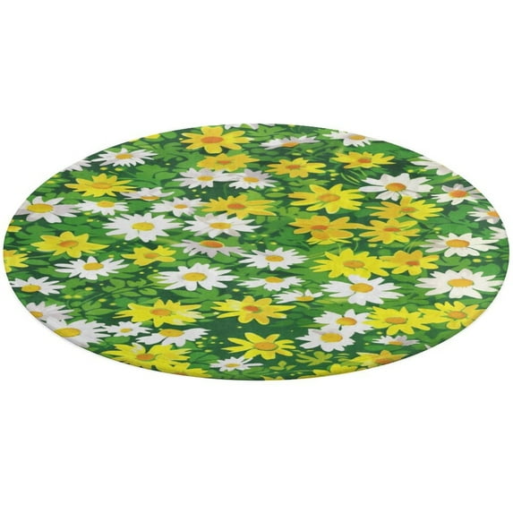 Floral Colorful Flower Soft Bedroom Round Area Rug, Washable Cute Nursery Circle Throw Mat, Non-Slip Contemporary Small Low Pile Floor Carpet for Dorm Bedside