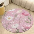 thumbnail image 1 of Floral Colorful Flower Soft Bedroom Round Area Rug, Washable Cute Nursery Circle Throw Mat, Non-Slip Contemporary Small Low Pile Floor Carpet for Dorm Bedside, 1 of 6