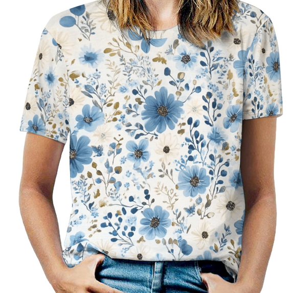 Floral Colorful Flower T Shirts Basic T-Shirt Short Sleeve Ladies Tee Shirt Summer Graphic Clothing