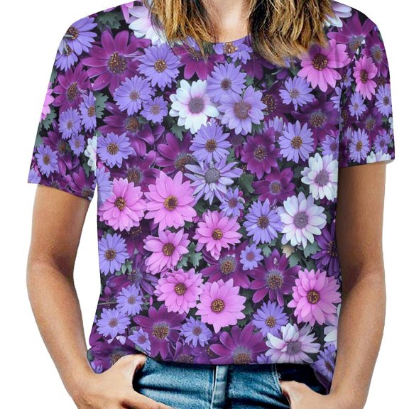 Floral Colorful Flower T Shirts Basic T-Shirt Short Sleeve Ladies Tee Shirt Summer Graphic Clothing