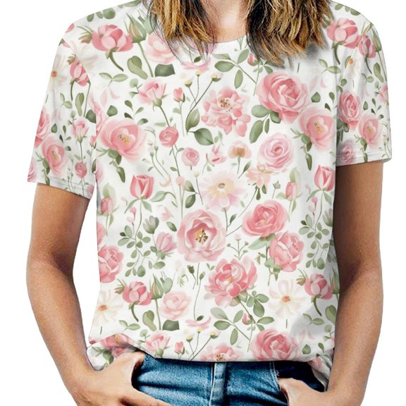 Floral Colorful Flower T Shirts Basic T-Shirt Short Sleeve Ladies Tee Shirt Summer Graphic Clothing