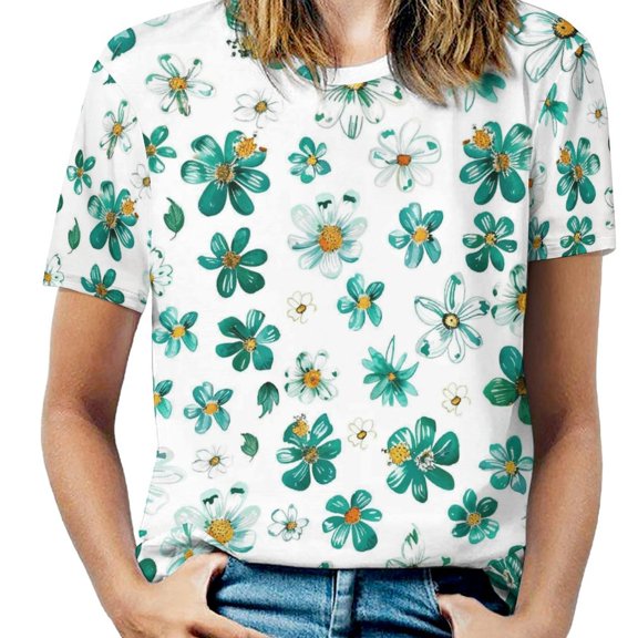 Floral Colorful Flower T Shirts Basic T-Shirt Short Sleeve Ladies Tee Shirt Summer Graphic Clothing