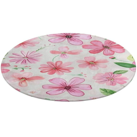Floral Colorful Flower Washable Round Rug -Circle Area Rugs for Nursery Bedroom, Vintage Non Slip Non Shedding Low Pile Carpet for Living Room Coffee Table Entryway