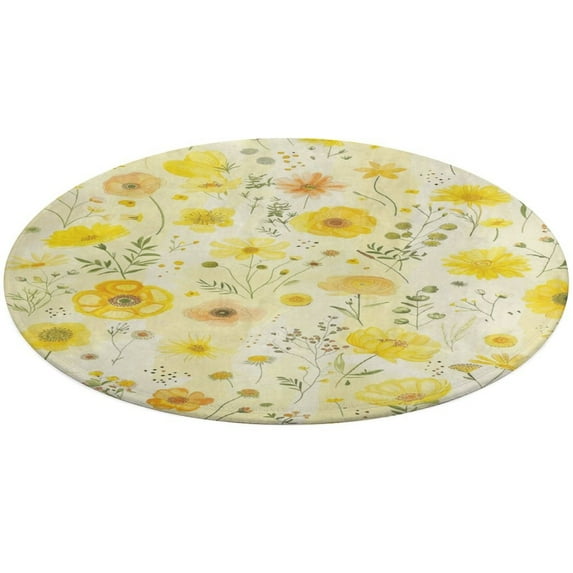Floral Colorful Flower Washable Round Rug -Circle Area Rugs for Nursery Bedroom, Vintage Non Slip Non Shedding Low Pile Carpet for Living Room Coffee Table Entryway