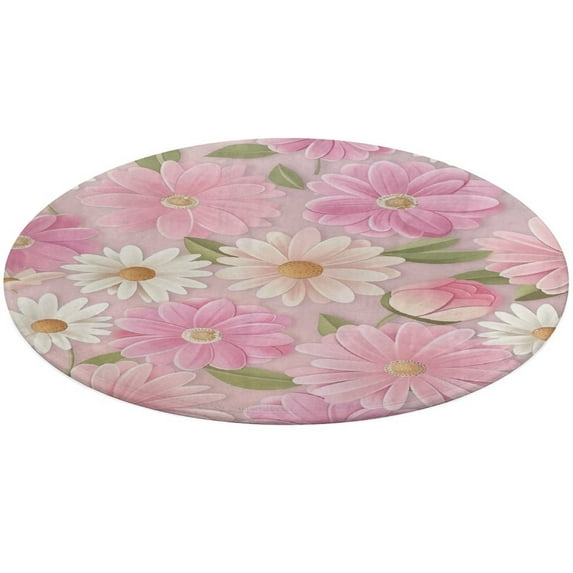 Floral Colorful Flower Washable Round Rug -Circle Area Rugs for Nursery Bedroom, Vintage Non Slip Non Shedding Low Pile Carpet for Living Room Coffee Table Entryway