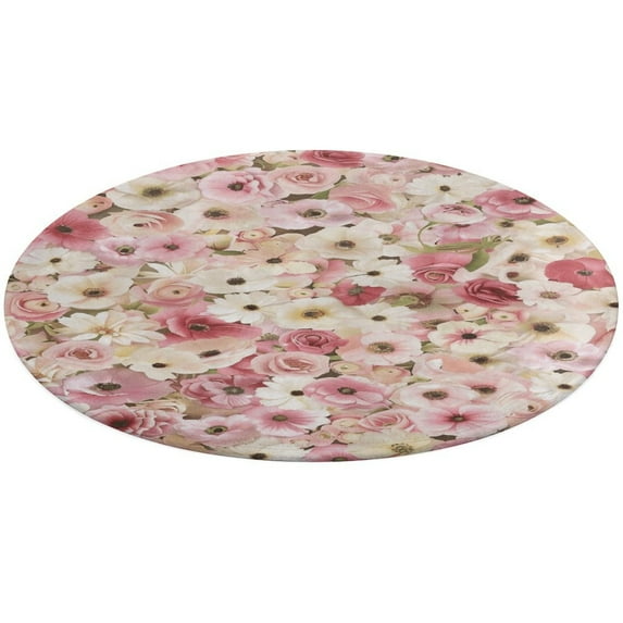 Floral Colorful Flower Washable Round Rug -Circle Area Rugs for Nursery Bedroom, Vintage Non Slip Non Shedding Low Pile Carpet for Living Room Coffee Table Entryway