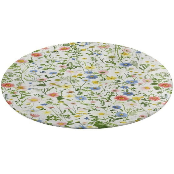 Floral Colorful Flower Washable Round Rug -Circle Area Rugs for Nursery Bedroom, Vintage Non Slip Non Shedding Low Pile Carpet for Living Room Coffee Table Entryway