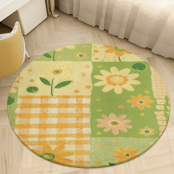 Floral Colorful Flower Washable Round Rug -Circle Area Rugs for Nursery Bedroom, Vintage Non Slip Non Shedding Low Pile Carpet for Living Room Coffee Table Entryway