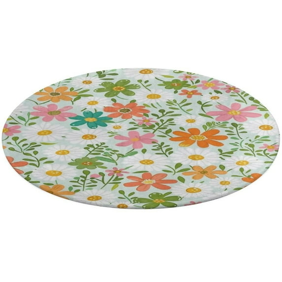 Floral Colorful Flower Washable Round Rug -Circle Area Rugs for Nursery Bedroom, Vintage Non Slip Non Shedding Low Pile Carpet for Living Room Coffee Table Entryway