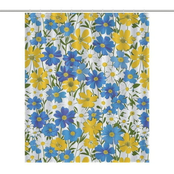 Floral Colorful Flower Waterproof Polyester Quick-Drying Shower Curtain for Bathroom with 12 Hooks