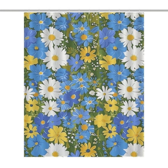 Floral Colorful Flower Waterproof Polyester Quick-Drying Shower Curtain for Bathroom with 12 Hooks