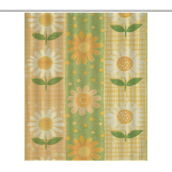 Floral Colorful Flower Waterproof Polyester Quick-Drying Shower Curtain for Bathroom with 12 Hooks