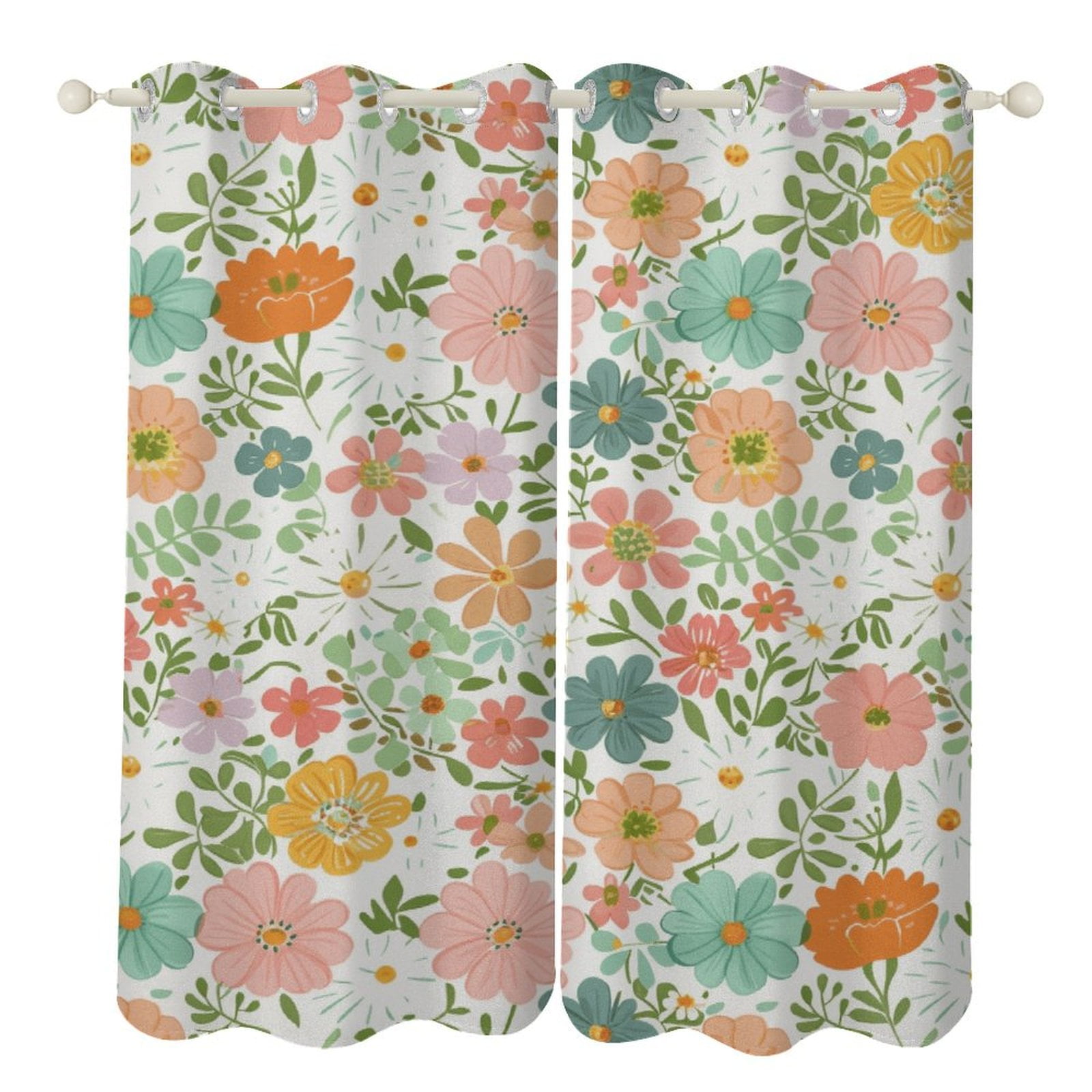 Floral Colorful Flower Window Curtains for Bedroom Colorful Printed Window Drapes Blackout Thermal Insulated Grommet Window Treatment 2 Panels Set
