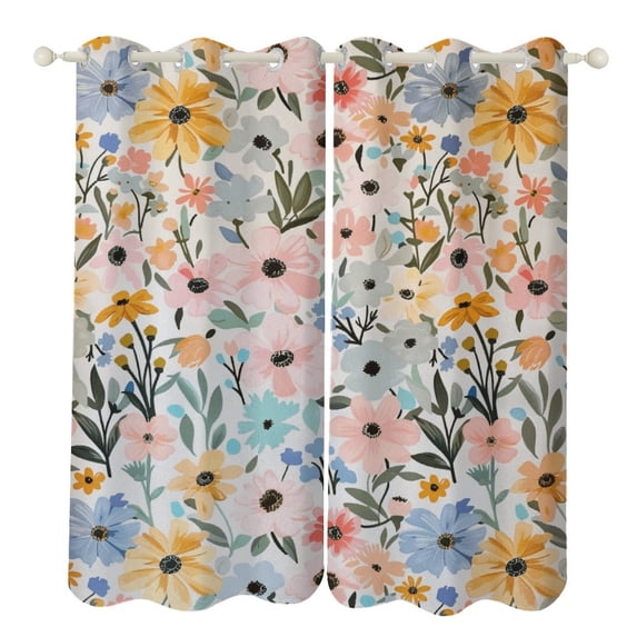 Floral Colorful Flower Window Curtains for Bedroom Colorful Printed Window Drapes Blackout Thermal Insulated Grommet Window Treatment 2 Panels Set