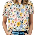 thumbnail image 1 of Floral Colorful Flower Women's Short Sleeve T-Shirt Crew Neck Casual Summer Trendy Loose Fit Tops, 1 of 6