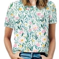 thumbnail image 1 of Floral Colorful Flower Women's Short Sleeve T-Shirt Crew Neck Casual Summer Trendy Loose Fit Tops, 1 of 6