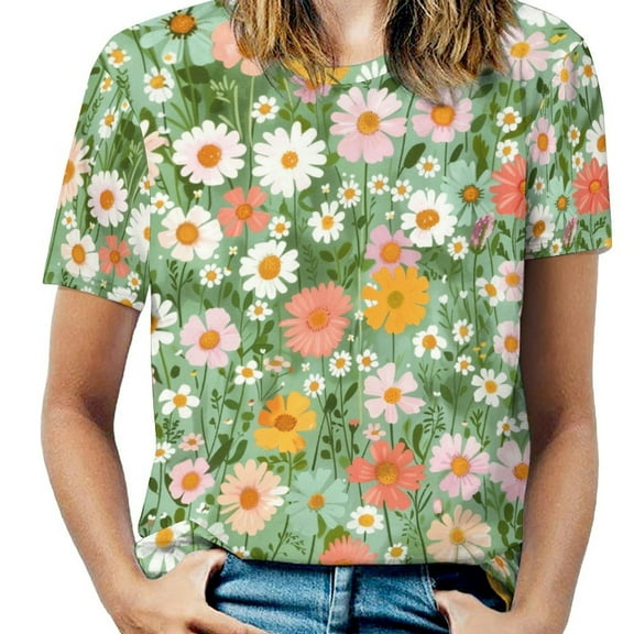 Floral Colorful Flower Women's Short Sleeve Tops Casual Blouses T Shirt