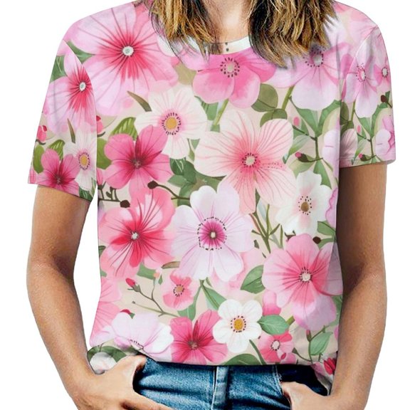 Floral Colorful Flower Women's Short Sleeve Tops Casual Blouses T Shirt