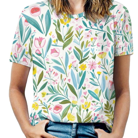 Floral Colorful Flower Women's Short Sleeve Tops Casual Blouses T Shirt