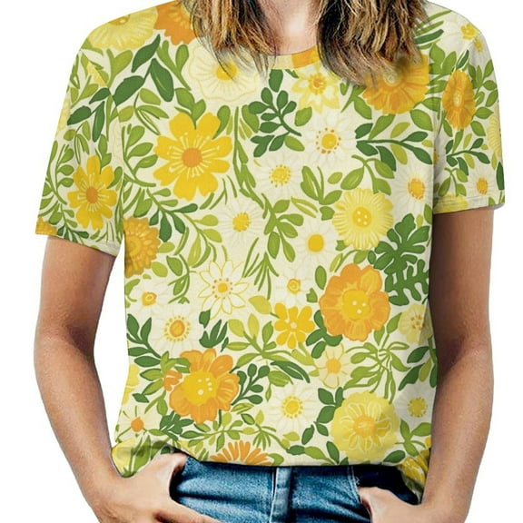 Floral Colorful Flower Women's Short Sleeve Tops Casual Blouses T Shirt