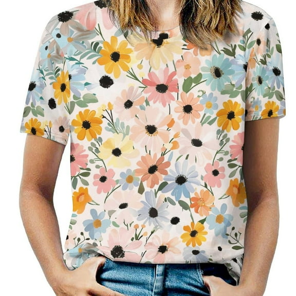 Floral Colorful Flower Women's Short Sleeve Tops Casual Blouses T Shirt