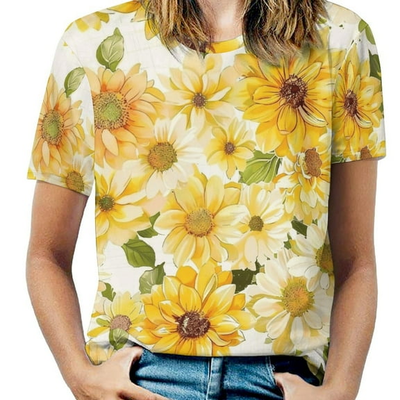 Floral Colorful Flower Women's Short Sleeve Tops Casual Blouses T Shirt
