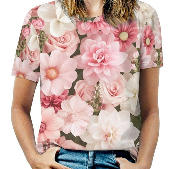 Floral Colorful Flower Women's Short Sleeve Tops Casual Blouses T Shirt