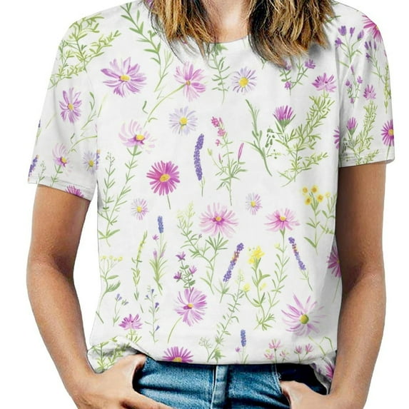Floral Colorful Flower Women's Short Sleeve Tops Casual Blouses T Shirt