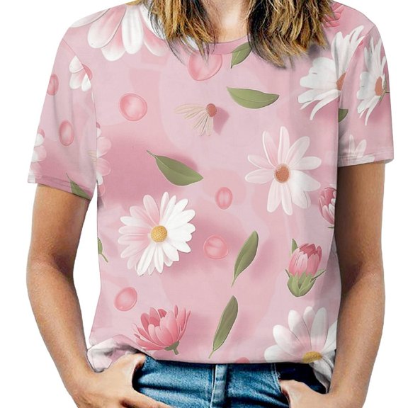 Floral Colorful Flower Women's T-Shirt Short Sleeve T Shirts Tops Tee Ladies Loose T