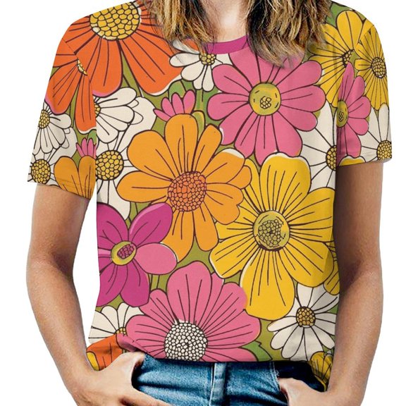 Floral Colorful Flower Women's T-Shirt Short Sleeve T Shirts Tops Tee Ladies Loose T