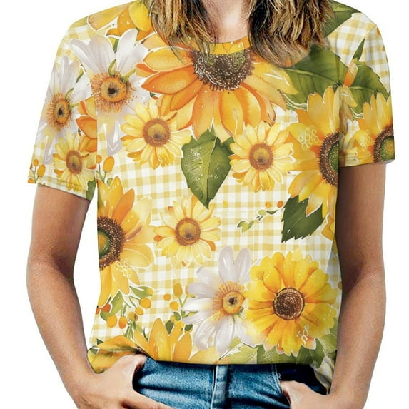 Floral Colorful Flower Women's T-Shirt Short Sleeve T Shirts Tops Tee Ladies Loose T