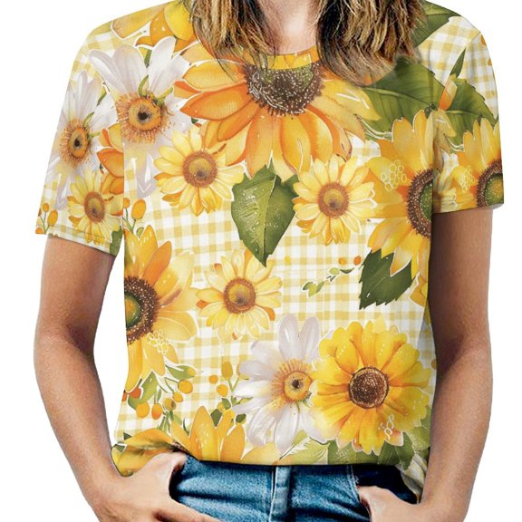 Floral Colorful Flower Women's T-Shirt Short Sleeve T Shirts Tops Tee Ladies Loose T