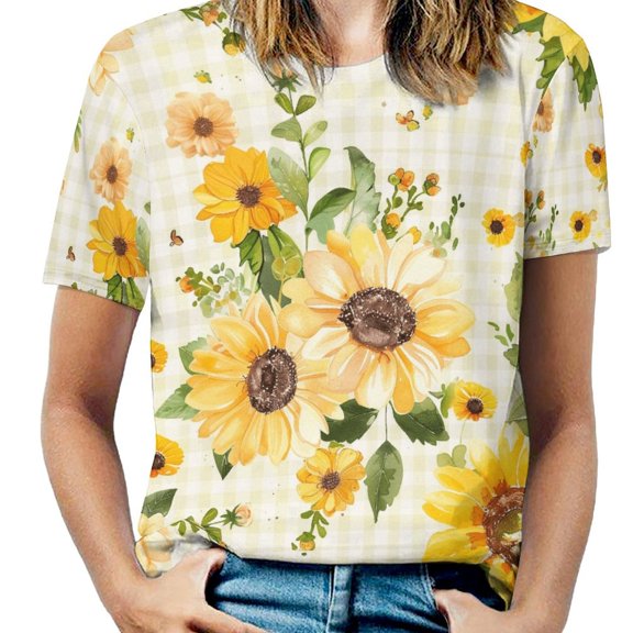 Floral Colorful Flower Women's T-Shirt Short Sleeve T Shirts Tops Tee Ladies Loose T