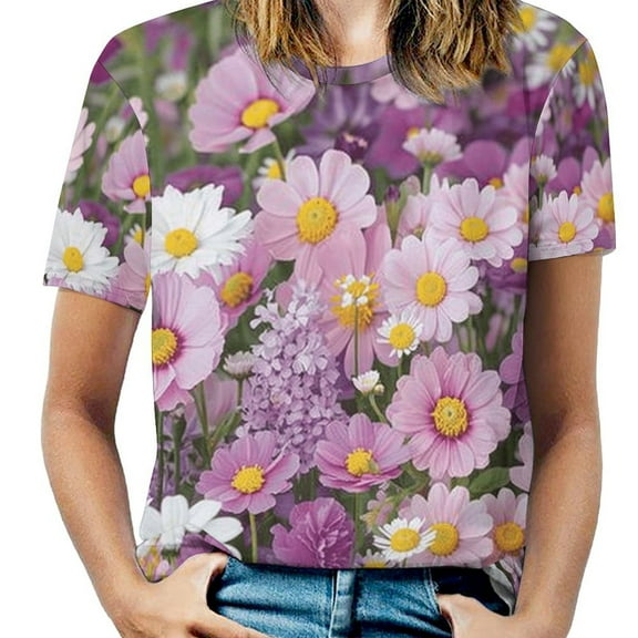 Floral Colorful Flower Women's T-Shirt Short Sleeve T Shirts Tops Tee Ladies Loose T