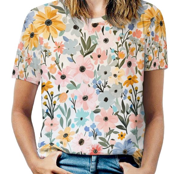 Floral Colorful Flower Women's T-Shirt Short Sleeve T Shirts Tops Tee Ladies Loose T