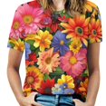 thumbnail image 1 of Floral Colorful Flower Womens Tops Women's Fashion Casual Short Sleeve Flower Print Round Neck Pullover Top Blouse, 1 of 6