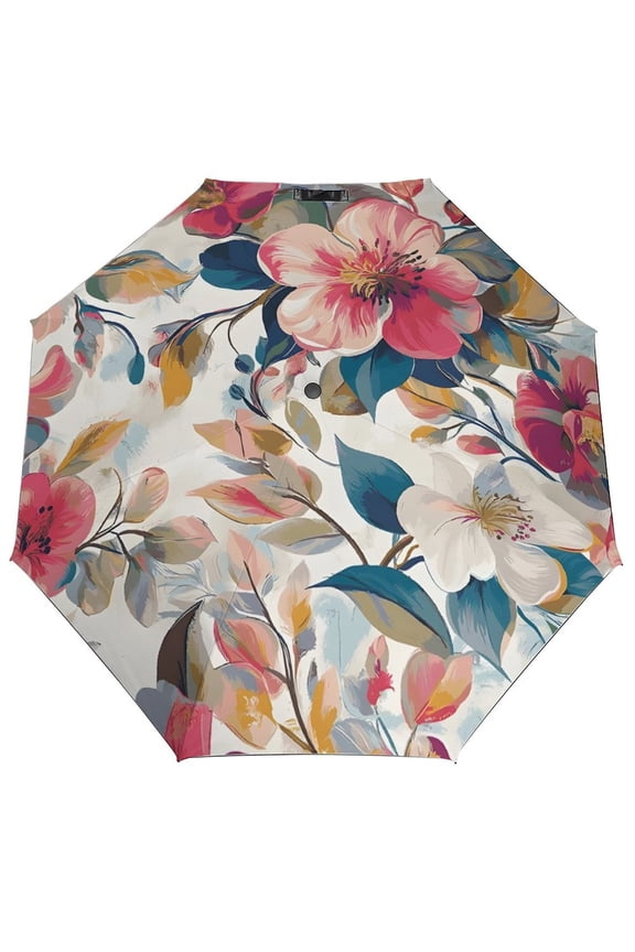 Floral Colorful Flowers Umbrella for Rain - Portable, Double Layer Automatic Folding Umbrella UV Protection for Rain Car Travel Outdoor Men Women