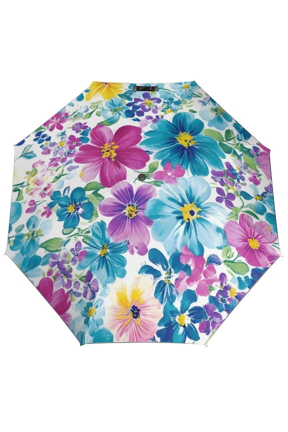 Floral Colorful Flowers Umbrella for Rain - Portable, Double Layer Automatic Folding Umbrella UV Protection for Rain Car Travel Outdoor Men Women