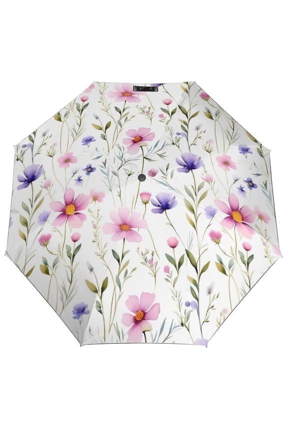 Floral Colorful Flowers Umbrella for Rain - Portable, Double Layer Automatic Folding Umbrella UV Protection for Rain Car Travel Outdoor Men Women