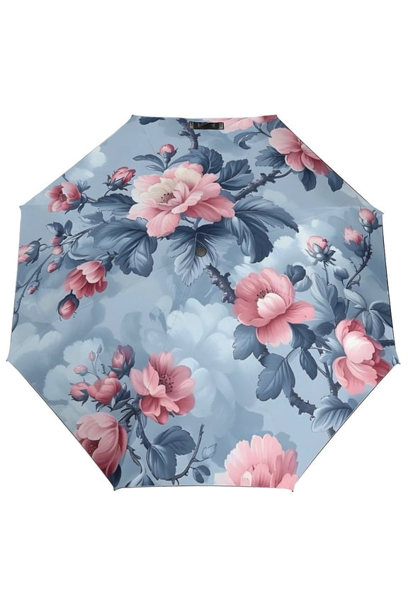 Floral Colorful Flowers Umbrella for Rain - Portable, Double Layer Automatic Folding Umbrella UV Protection for Rain Car Travel Outdoor Men Women